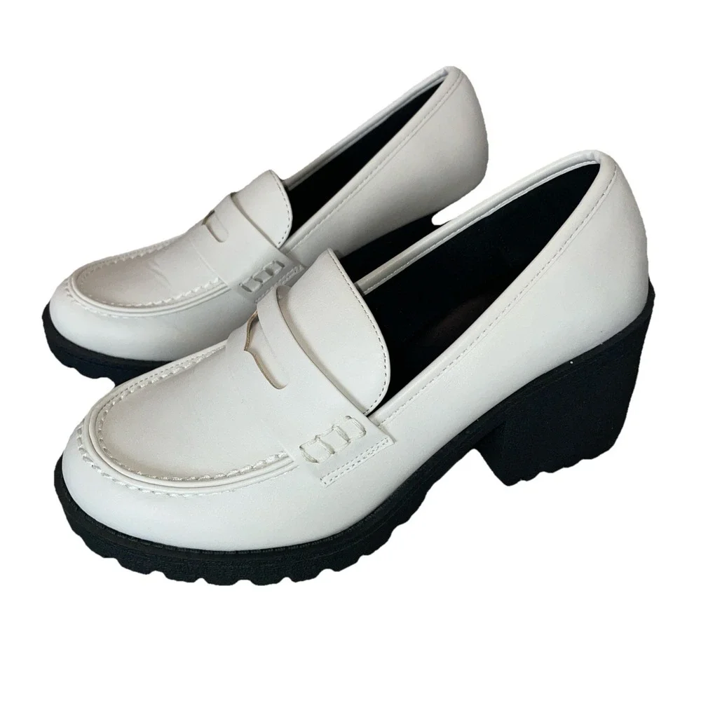 Soda The Lug Sole Loafer Size 8 Chunky Parchment White Platform